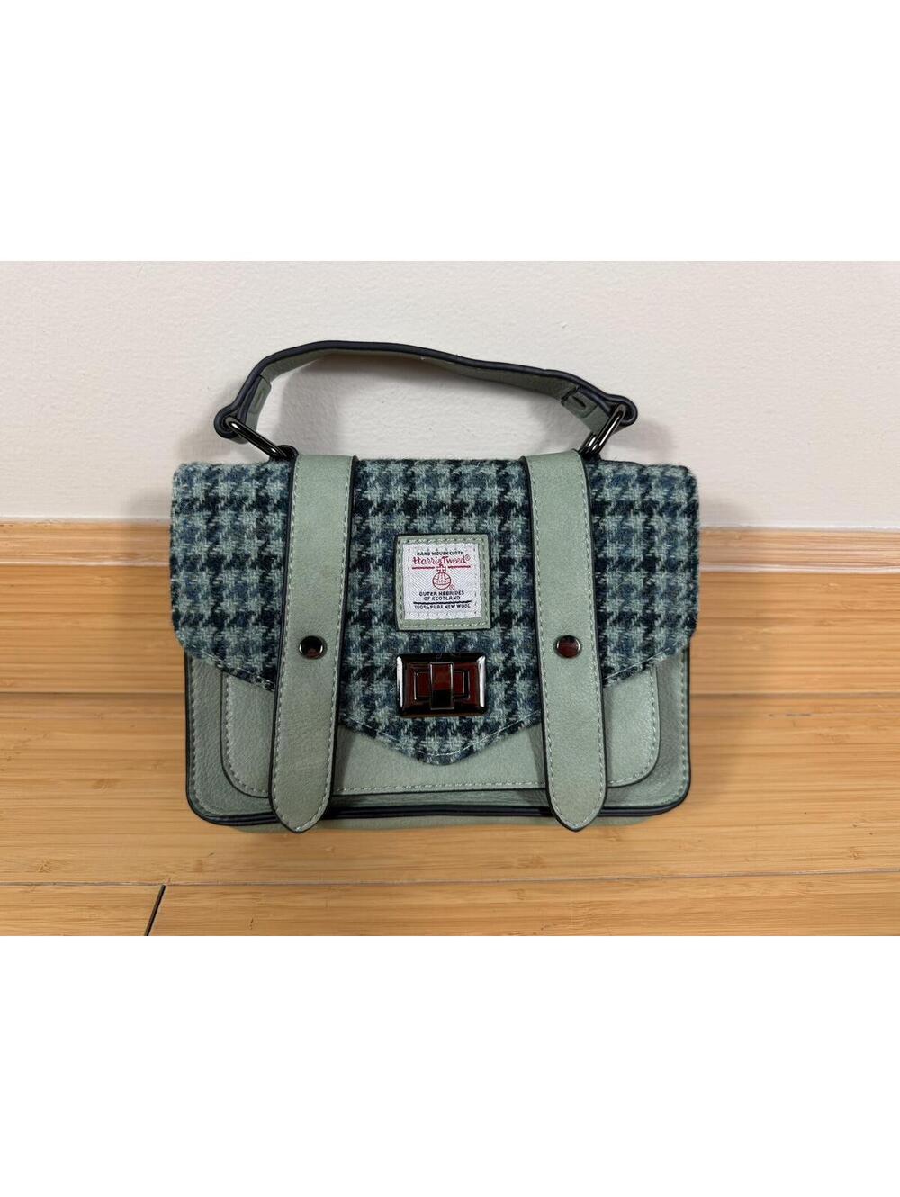 Islander Harris Tweed Mini Satchel Bag Sage Green Dogtooth Crossbody Scotland